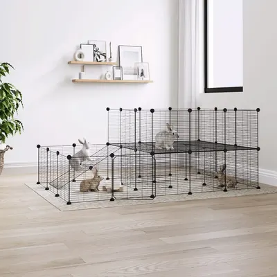 Gossi cusca animale de companie cu usa 44 panouri negru 35x35 cm otel