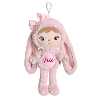 Papusa personalizata de plus Iepuras Pufos Roz cu fundita (mini)