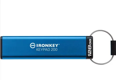 Memorie USB Kingston IronKey Keypad 200 128GB, USB 3.2, Albastru