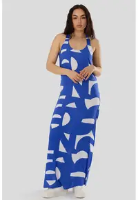 Rochie maxi cu slituri laterale Penelope - Alb/Albastru royal