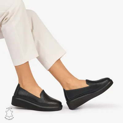 Balerini dama din Piele Naturala cu fundita CRL1074 CULOARE: Negru