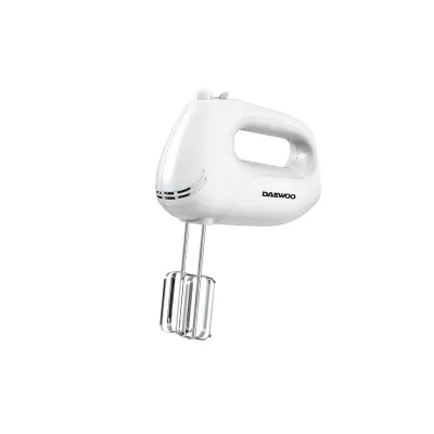 Mixer de mana Daewoo, putere 250 W, functie Turbo, 5 viteze, accesoriu tel, carlige aluat, Alb