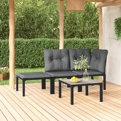 Gossi set mobilier de gradina, 4 piese, negru si gri, poliratan