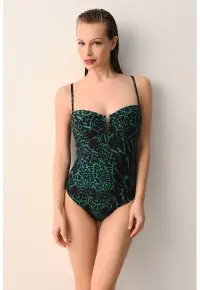 Costum de baie intreg cu bretele detasabile si animal print - Verde/Negru