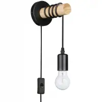 Aplica de perete, LED 50W, soclu E27, design minimalist, otel si lemn, negru