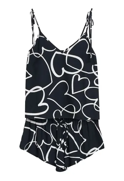 Pijama dama - Negru-alb - inimioare - Paris - Inimioare