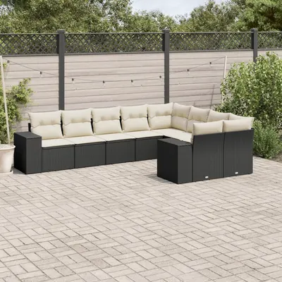 Gossi set mobilier de gradina cu perne, 9 piese, negru, poliratan