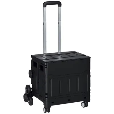 HOMCOM Cărucior de cumpărături Einkaufswagen, Treppensteiger, pliabil, cu mâner telescopic, capacitate maximă de 65 kg, Negru | Aosom Romania