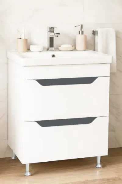 Set Baza front MDF si Lavoar seria 756, cu sertare, 60 cm, alb + antracit
