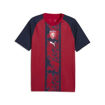 Tricou bărbați mânecă scurtă slim Aufwärmtrikot, vișiniu și bleumarin PUMA