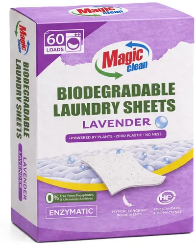 Detergent pentru rufe sub formă de foi Magic Clean - Lavender, până la 60 de spălări