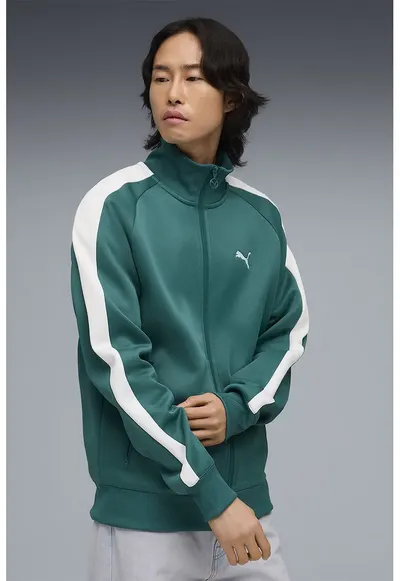 Bluza de trening regular-fit cu fermoar bidirectional T7 Always On - Alb/Verde smarald