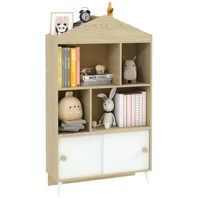 AIYAPLAY Bibliotecă pentru Copii cu 4 Cuburi Deschise și Rafturi Superioare, 80x30x140.5 cm, Alb | Aosom Romania