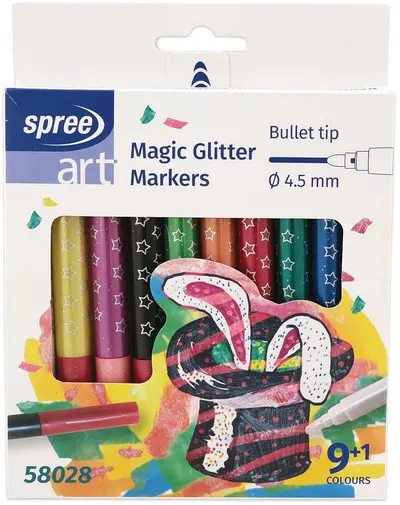 Set de markere cu sclipici Spree - Magic, 9 culori + 1, 4.5 mm