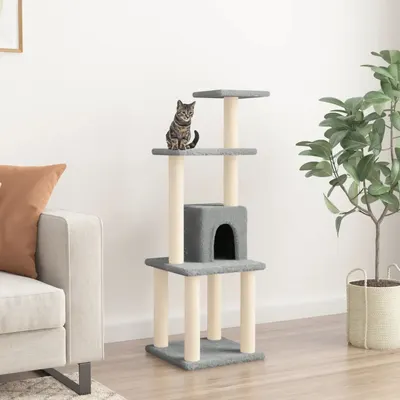 vidaXL Ansamblu pisici, stâlpi din funie sisal, gri deschis, 105 cm