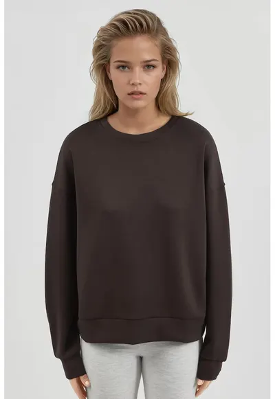 Hanorac dama gat rotund - maro cafeniu - textil