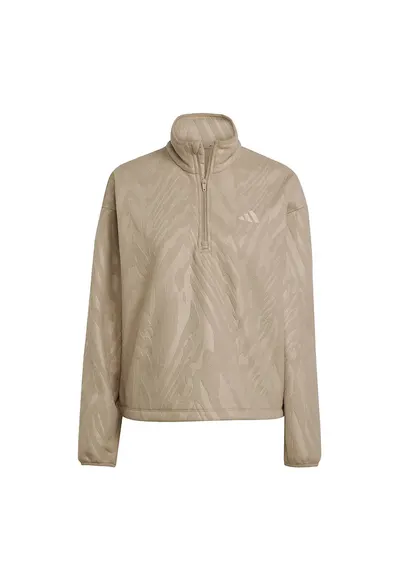 Bluza cu fermoar scurt si model pentru fitness - Bej/Maro camel