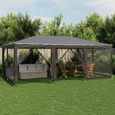 Gossi cort de petrecere cu 10 pereti din plasa, antracit, 6x4 m, hdpe