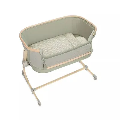 Patut co-sleeper, Jane, Babyside III, Reglabil in 6 pozitii pe inaltime, Cu lenjerie si roti, Pana la 9 kg, 0 luni+, 85x60x66 cm, EN 1130:2019, EN 16890:2017 +A1:2021, Sage