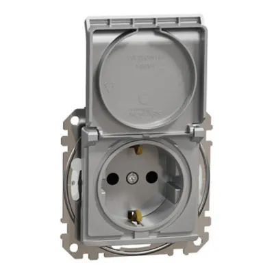 Sedna Design, Priza 2P+E cu obturatoare si capac, IP44, aluminiu