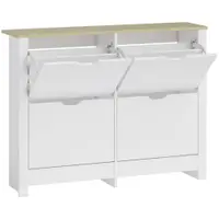 HOMCOM Dulap pentru pantofi 16 perechi, dulap îngust pentru pantofi cu 4 sertare rabatabile și rafturi reglabile, stil modern, pentru hol, intrare, 105 x 26 x 80 cm, alb și stejar | Aosom Romania
