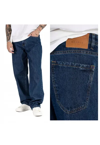 Blugi Barbati - Jason Z - Loose Fit - Talie Inalta - Fermoar - Lungi - 5 Buzufewgewnare - Bumbac - Albastru - Albastru