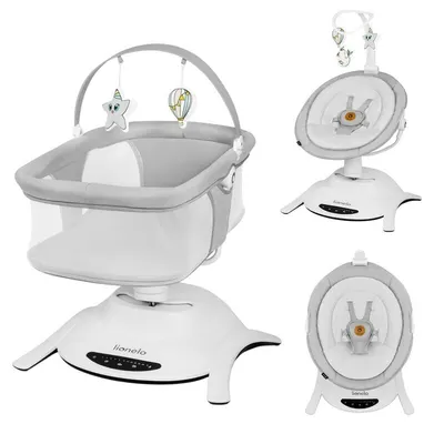 Set 2 in 1, Balansoar si landou, Lionelo, Bella, Rotative 360, Ecran tactil si telecomanda, Electric, Scaun reglabil, 6 miscari unice, 5 viteze, Cu melodii, Gri