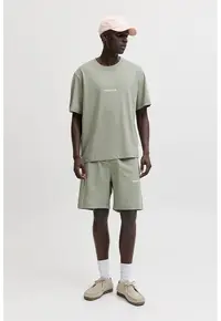 Tricou din amestec de bumbac organic cu broderie text - Verde pal