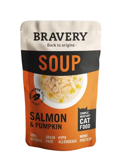 Hrana Umeda Pisici, Bravery Soups Cat, Somon si Dovleac, 40 g