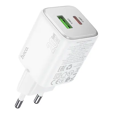 Priza incarcare 2 Porturi, Hoco N41, Type-C + USB, Incarcare rapida 20W, Alb Engros