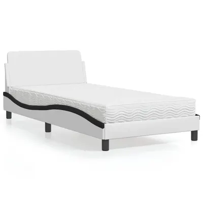 vidaXL Pat cu saltea, Dover, alb și negru, 100x200 cm, piele ecologică