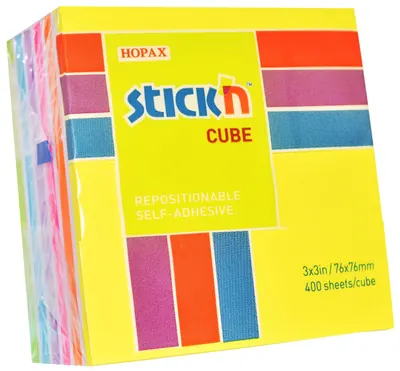 Notite adezive Stick'n - Rainbow, 76 x 76 mm, neon, 400 file