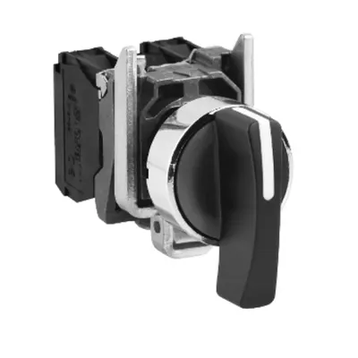 Selector Complet Negru Ø22, cu Revenire cu Arc In 2 Pozitii 2Nr