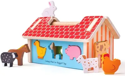 Jucarie din lemn de sortat Bigjigs - Animalele din ferma, 11 piese