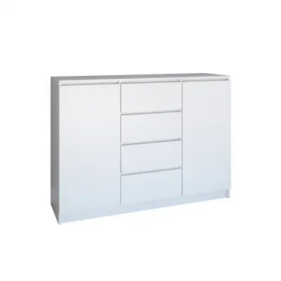 Comoda FLORA, 2 usi, 4 sertare, corp si fronturi alb, 120x40x97 cm