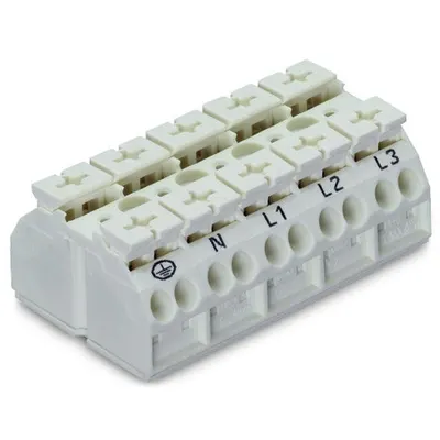 4-conductor chassis-mount terminal strip; suitable for Ex e II applications; 5-pole; PE-N-L1-L2-L3; without ground contact; 4 mm²; 4,00 mm²; white