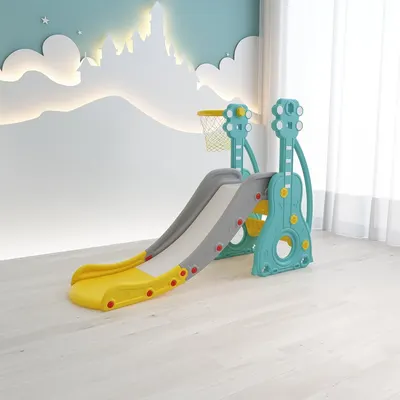 Tobogan Nichiduta Garden Musical 2 in 1 cu cos de baschet cu structura solida, margini rotunjite, trepte late si manere