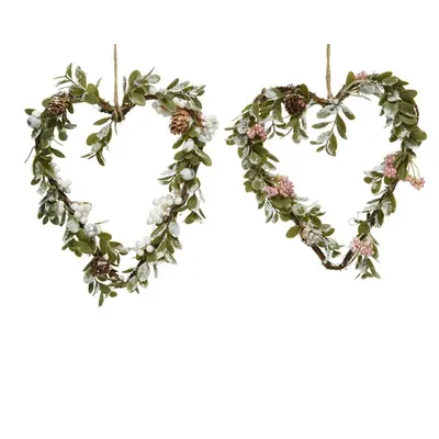 Decoratiune - Heart Twig Glitter, Snow Pe Green, Foam Berries, Pinecone - mai multe modele
