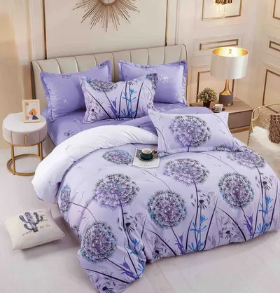 Set Lenjerie de Pat Finet 6 Piese, Bumbac Finet, Fara Elastic , Lavender Dandelion