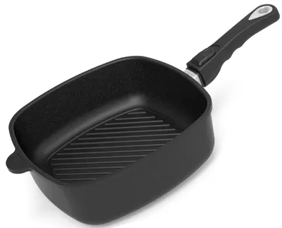 Tigaie adâncă pentru grătar cu mâner mobil AMT - Gastroguss, 26 x 26 cm, negru