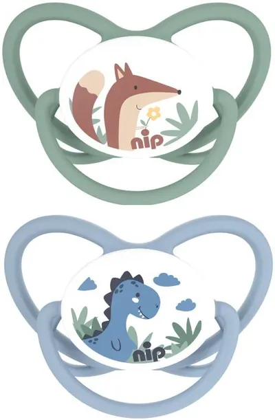 Suzete din silicon NIP - Butterfly, Dinozaur și vulpe, 16-32 luni, 2 bucăți