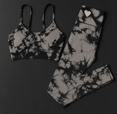 Set pentru Sala Black/White 2 piese, Colant si Bustiera, Model Tie-Dye - M, MIX15473-2151