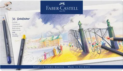 Set de creioane colorate Faber-Castell Goldfaber - 36 culori, într-o cutie metalică