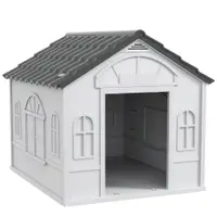 PawHut Cușcă pentru Câini cu Acoperiș Înclinat și Ușă 84.2x98.2x82 cm Gri | Aosom Romania