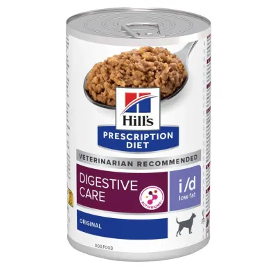 HILL'S Prescription Diet i/d Low Fat, XS-XL, Pui, dietă veterinară, conservă hrană umedă câini, sistem digestiv, obezitate, (pate), 200g