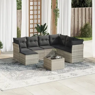 Gossi set mobilier de gradina cu perne, 8 piese gri deschis poliratan