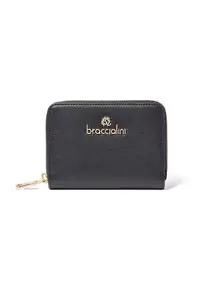Portofel din piele cu logo metalic 207969 - Negru