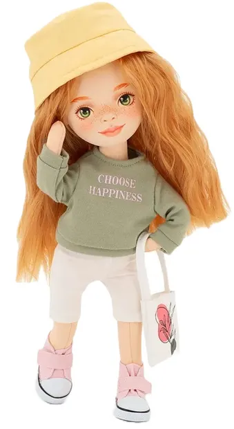 Păpușă moale Orange Toys Sweet Sisters - Sunny cu un pulover verde, 32 cm