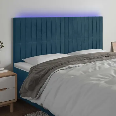 vidaXL Tăblie de pat cu LED, albastru închis, 200x5x118/128cm catifea