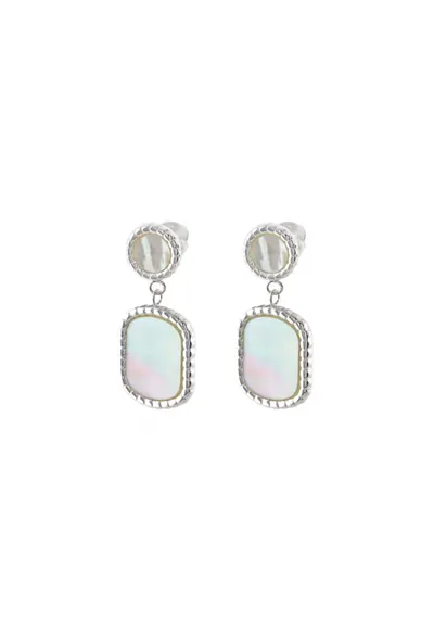 Cercei din otel inoxidabil cu Mother of Pearl - Verde pal/Roz/Argintiu